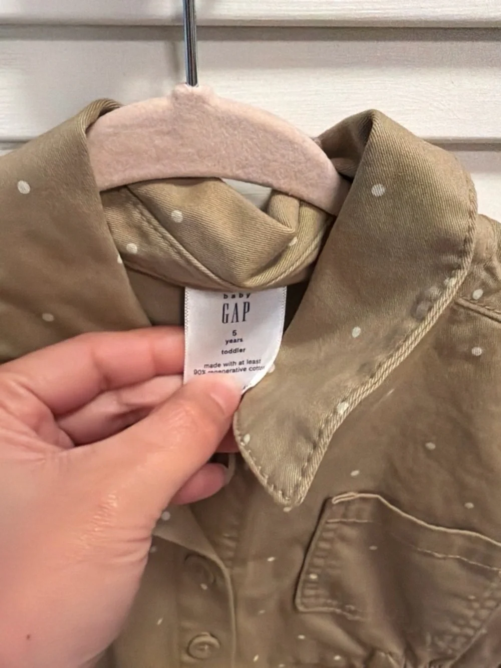 GAP Khaki Short-Sleeve Utility Dress with White Dot Print